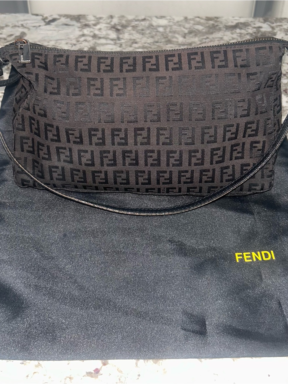 VTG Fendi Zucchino FF Monogram Logo Mini Pochette Shoulder Bag Black-Grey - Picture 2 of 16